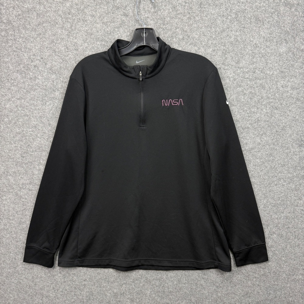 Nike Dri-FIT NASA Quarter Zip Pullover Mens XL Black Long Sleeve Mock Neck Top